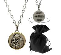 Lunexus Collar de Virgo María con niño, medallón bendito con grabado "Gott schütze dich", colgante de acero inoxidable con cadena de 60 cm y bolsa de terciopelo - Joyería religiosa patrona, colgante
