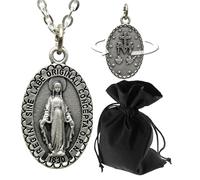 Lunexus Collar de Virgo María de plata - bendito - Colgante cristiano de 2,4 cm con cruz en la parte trasera - Collar Santa Madonna para mujeres hombres niños - 60 cm acero inoxidable - Medalla regalo