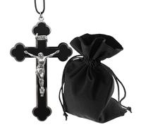Lunexus Crucifijo colgante con cuerpo de Jesús - Collar con cruz italiana con correa de cuero y bolsa de terciopelo - bendito devocional para la vida cotidiana, oración, sacramentos y viajes