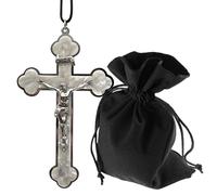 Lunexus Crucifijo colgante con cuerpo de Jesús - Collar con cruz italiana con correa de cuero y bolsa de terciopelo - bendito devocional para la vida cotidiana, oración, sacramentos y viajes
