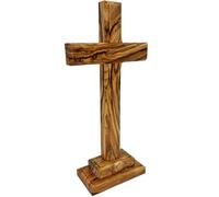 Lunexus Cruz de madera de olivo de 18,5 cm, hecha a mano en Belén, bendecida con certificado de consagración, cruz de mesa cristiana con soporte, regalo para bautizo, comunión, confirmación, cruz