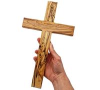 Lunexus Cruz de madera de olivo de 30 cm, hecha a mano en Belén, bendecida con certificado de consagración, cruz de pared cristiana, regalo para bautizo, comunión, confirmación, cruz de madera para