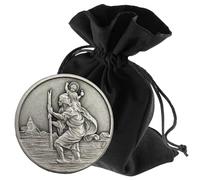 LUNEXUS Imán de Coche de San Cristóbal de 3,5 cm de diámetro, Placa de San Cristóbal Bendecido sin Escritura - Patrón de los automovilistas - Imán y Almohadilla Adhesiva - Talismán para Coche