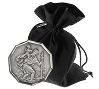 LUNEXUS Imán de coche de San Cristóbal de 3 cm de diámetro, octogonal, bendecido con certificado, placa de San Cristóbal - Patrón de los automovilistas - Almohadilla adhesiva e imán - Coche amuleto de