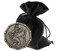 LUNEXUS Imán para Coche de San Cristóbal de 3,0 cm de diámetro, Placa de octágono con Remaches Dorados, Bendito, Almohadilla Adhesiva e imán, San Cristóbal patrón de automovilista, Amuleto de la