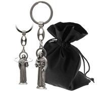 Lunexus Llavero de San Antonio - bendito - 10 cm figura metálica con relieve - símbolo de protección para coche y hogar - Regalo con bolsa de terciopelo - Talismán cristiano y amuleto de la suerte,