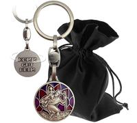Lunexus Llavero de San Cristóbal - bendecido con certificado - Incluye bolsa de terciopelo - amuleto de la suerte para conductores y viajeros - Llavero de coche con talismán cristiano regalo, morado