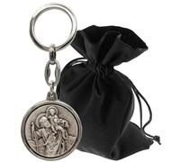 Lunexus Llavero de San Cristóbal de 3,5 cm de diámetro - Ángel de la guarda para coche y moto - bendito - patrón de los automovilistas - amuleto de la suerte llavero peregrino, plata, 9,5 cm