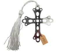 LUNEXUS Marcapáginas de metal con forma de cruz cristiana, para la Biblia y la alabanza de Dios, bendito - 7 x 6 cm con borla - Regalo cristiano para comunión, confirmación, confirmación, marca