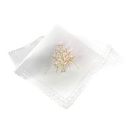 Lunexus Paño decorativo para bautizo, 35 x 35 cm, color blanco con bordado dorado de cruz y paloma y borde de encaje, paño decorativo para bautizo, vela, piedra de bautismo, comunión, confirmación y