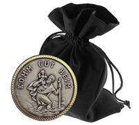 LUNEXUS Placa de Coche de San Cristóbal de 3,5 cm de diámetro, Bendecido con Certificado, imán y Almohadilla Adhesiva, Borde Dorado, Colgante de Coche de San Cristóbal