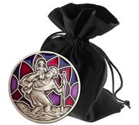 Lunexus Placa de Coche de San Cristóbal Morado - Bendecido con Certificado - Incluye Bolsa de Terciopelo - Imán y Tiras Adhesivas - Amuleto de la Suerte Conductor patrón Viajero - Regalo Cristiano