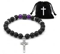 Lunexus Pulsera de piedra volcánica para mujer, 16 cm, 16cm Durchmesser, Piedra volcánica Amatista, Piedra de lava Amatista