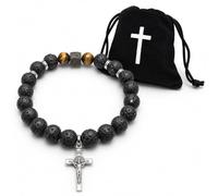Lunexus Pulsera de piedra volcánica para mujer, 16 cm, 16cm Durchmesser, Piedra volcánica ojo de tigre, Piedra de lava Ojo de tigre