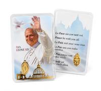 Lunexus Tarjeta de oración del Papa León XIV con medalla milagrosa, 9 x 5 cm