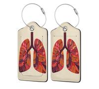 Lungs in The Style of Mid-Century - Etiqueta de equipaje para maleta, paquete de 2 etiquetas de equipaje de cuero con solapa de privacidad, etiqueta de identificación de nombre y lazo de metal para