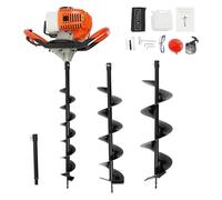 LUNICASHA Broca de tierra de gasolina de 52 cc con 3 brocas (100/150/200 mm), 1,98 CV, 2 velocidades, gasolina, profundidad de perforación de 180 cm, incluye extensión para vallas, jardín y cimientos