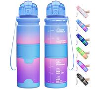 Lunidry Botella de Agua Niños Sin BPA Tritan Plástico, 500ml/1L Reutilizable Motivacional Botella Agua Deporte con Marcador de Tiempo & Filtro de Frutas para Colegio, Deportiva, Bicicleta, Gimnasio