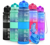 Lunidry Botella de Agua Niños Sin BPA Tritan Plástico, 500ml/1L Reutilizable Motivacional Botella Agua Deporte con Marcador de Tiempo & Filtro de Frutas para Colegio, Deportiva, Bicicleta, Gimnasio