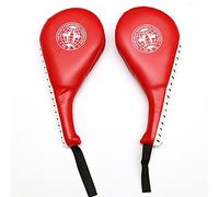Luniquz Taekwondo - Manopla de mano de piel sintética con doble almohadilla para taekwondo, color rojo (1 par)