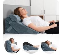 Lunix LX6 - Juego de almohadas ortopédicas de cuña de 3 piezas de apoyo compacto para leer, descansar y elevar las piernas, sin olor, espuma viscoelástica, funda lavable, color azul marino piedra