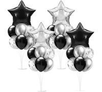 Lunmon Juego de 4 centros de mesa de globos negros y plateados para mesa, kit de soporte para globos para cumpleaños, aniversario, boda, decoraciones de fiesta de color negro y plateado, decoraciones