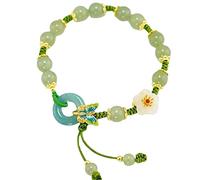 LUNNUN Pulsera de Piedra de Jade Esmeralda Natural de Mariposa, Pulsera de Cuentas de Piedra de Feng Shui for Mujer, Pulseras de Estilo Chino