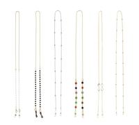 Lunpoem 6PCS Cadenas de Anteojos Metal, 70cm, Cordón Elegante Metálico con Perlas Cristal, Llavero Antideslizante Universal, Porta Gafas de Sol y Mascarilla, Collar Joya Chic Multifuncional