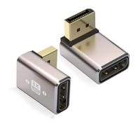 Lunpoem Pack de 2 adaptadores DisplayPort, 8K UHD HDR con carcasa de aleación, 90 grados macho a hembra, 8 K @ 60 Hz/4K @ 144 Hz, DisplayPort 1.4, UHD Extender
