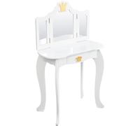 LUNSY Tocador de Princesa 2 en 1 para niños, tocador con Espejo, Taburete, Espejo Plegable Triple y cajón, tocador de Madera para niños pequeños