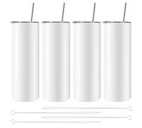 Luntfeiy de sublimación 20 Oz Delgado Recto,Acero inoxidable Sublimación Espacios en blanco Skinny,Con tapa y paja paja,4 paquetes