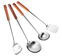 Luntfeiy Espátula larga de acero inoxidable para wok, juego de utensilios de cocina con cucharón ranurado para cocina