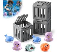 lunule Set De 3 Juguetes De Buceo para NiñOs para Rescates AcuáTicos,Juguetes De Buceo para Piscina con Animales Flotantes Y Jaula De Lastre,Set De Juguetes De Buceo para Piscina