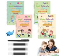 Lunyloer Cuaderno de práctica con ranuras mágicas, 4 libros de escritura a mano reutilizables para niños con ayuda de escritura a mano para aprender a escribir de 3 a 8 años (4 libros + 1 pluma