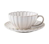 LUNYY Juego de 2 Tazas de café de cerámica de Estilo Retro de 220ml + Juego de bandejas, Taza de Agua en Forma de pétalo, Cambio de Horno, Proceso de Alivio de glaseado