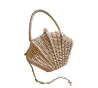 LuoAXINN Bolso de paja para la playa Bolsa de mensajero pequeña con cadena en forma concha, bolso paja portátil for vacaciones la playa, tejido ratán, hombro ins(Paper beige 1)