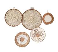 LuoAXINN Decoración de Pared de Mimbre de Paja, Cesta de Pared Redonda, decoración de Pared, artesanías de ratán, Marco Colgante de Pared, Adorno para Sala de Estar y Dormitorio(5PCS Set A)