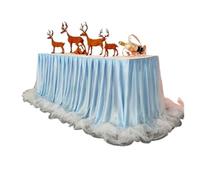 LuoAXINN Faldón de Mesa Tipo tutú White Tulle Table Skirt, Rectangular Round, 2-Layer Pleated Decoration Wedding Party(Light Blue,78x600cm)