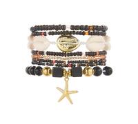 LuoAXINN Pulseras de playa Conjunto de pulsera tejida con cuentas concha for mujer, brazalete bohemio arroz, estrella mar, playa, joyería for fiesta y vacaciones(Color 4)