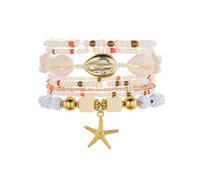 LuoAXINN Pulseras de playa Conjunto de pulsera tejida con cuentas concha for mujer, brazalete bohemio arroz, estrella mar, playa, joyería for fiesta y vacaciones(Color 1)
