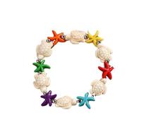 LuoAXINN Pulseras de playa Pulsera bohemia de concha cauri y perlas imitación for mujer, brazalete cadena estrella mar Color dorado, joyería for vacaciones en la playa verano(Color 9)
