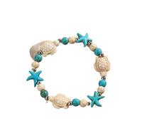 LuoAXINN Pulseras de playa Pulsera bohemia de concha cauri y perlas imitación for mujer, brazalete cadena estrella mar Color dorado, joyería for vacaciones en la playa verano(Color 7)
