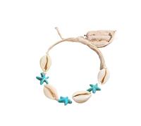 LuoAXINN Pulseras de playa Pulsera bohemia de concha cauri y perlas imitación for mujer, brazalete cadena estrella mar Color dorado, joyería for vacaciones en la playa verano(Color 6)