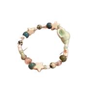 LuoAXINN Pulseras de playa Pulsera de cuentas concha azul océano verano for mujer, brazalete elástico estrella mar, joyería playa for vacaciones(Color 3)