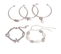 LuoAXINN Pulseras de playa Pulsera de mujer con colgante concha estrella mar, conjunto pulsera, accesorios for vacaciones en la playa(Silvery)