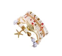 LuoAXINN Pulseras de playa Pulseras bohemias multicapa de concha estrella mar for mujer, conjunto pulsera tobillera elástica con cuentas for playa verano, joyería vacaciones(Color 1)