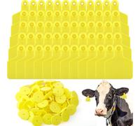 Luobannm 100 Etiquetas Oreja Vaca en, Grandes Etiquetas Oreja Plástico para Ganado, para Vacas, Caballos, Perros, Cerdos, Cabras, Ovejas, Gestión Granjas, Color Amarillo.