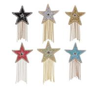 Luobannm 6 Parches Diamantes Imitación con Forma Estrella y Borlas Cadena,Parches Planchado con Cinco Puntas para Ropa,Sombreros,Pantalones Vaqueros,Bolsos,Vestidos,Bricolaje