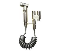 Luobannm Bidé de Mano de Acero Inoxidable para Inodoro Doméstico, con Válvula Angular de Doble Salida y Boquilla Presurizada, Dispositivo de Descarga Plateado.