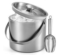 Luobannm Cubo de Hielo (3 litros) Cubo de Hielo Aislado de Doble Pared de Acero Inoxidable con Tapa y Pala, Cubos de Hielo para Fiestas, Asa